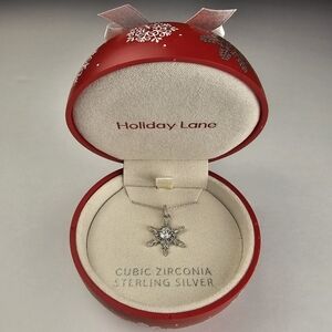 Holiday Lane Cubic Zirconia Sapphire Snowflake Necklace in Sterling Silver